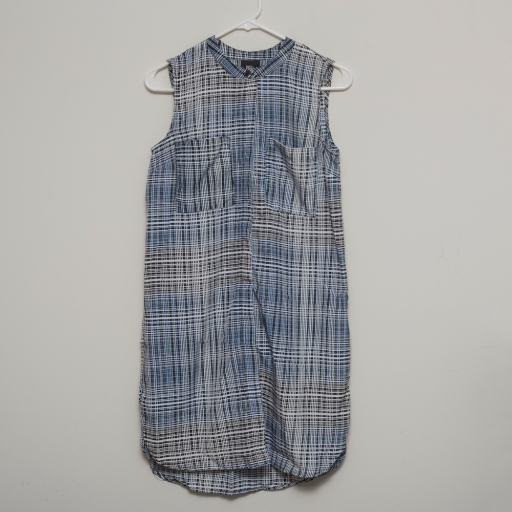 Mossimo Button Down Tank Dress, Blue Plaid, XS